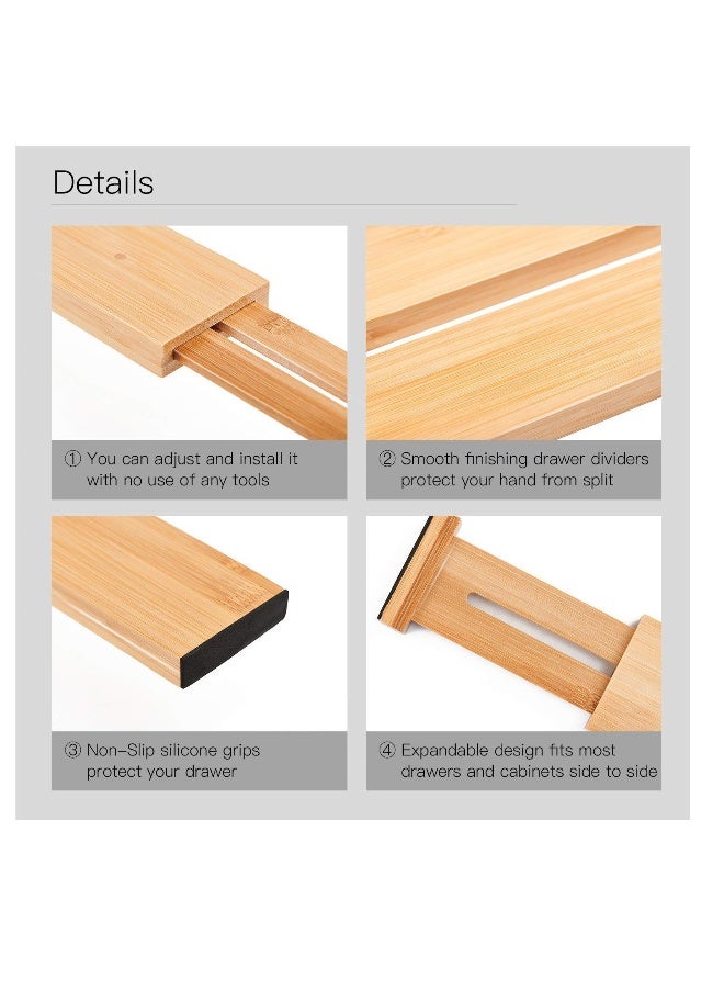 Bamboo Kitchen Drawer Dividers (42.7-55.4 cm), Adjustable Drawer Organisers, Spring Loaded Kitchen Utensil Drawer Organiser,Drawer Divider (4 Pack), Clothes,Bathroom,Baby Drawer - Image 4